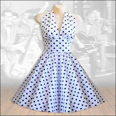 A classic white with black polka dot is a dress to please with compliments and head turning with every flaring tease!