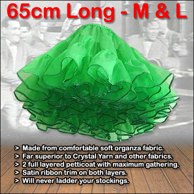 So Soft green 2 layer petticoat in 55cm (21 inch) and 65cm (25 inch) lengths.