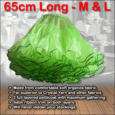 So Soft lime 2 layer petticoat in 55cm (21 inch) and 65cm (25 inch) lengths.