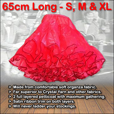 So Soft red 2 layer petticoat in 55cm (21 inch) and 65cm (25 inch) lengths.