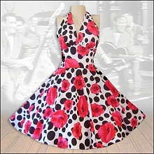 White with red hibiscus and black polka dot.