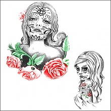 Pinup girl temporary tattoos - dia de los muertos.