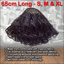 So Soft black 2 layer petticoat in 55cm (21 inch) and 65cm (25 inch) lengths.
